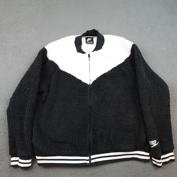 Nike Sherpa Fleece Jacket Womens 2XL Black Full Zip Varsity Bomber 939388 - Picture 1 of 12